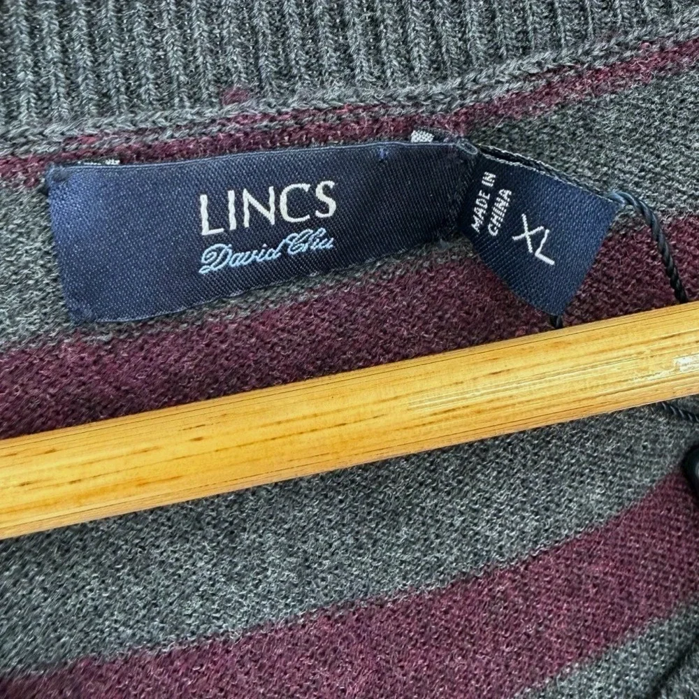 NEW LINCS Mens XL Sweater Vest Cashmere Blend Striped V-Neck Golf Preppy Luxury‎